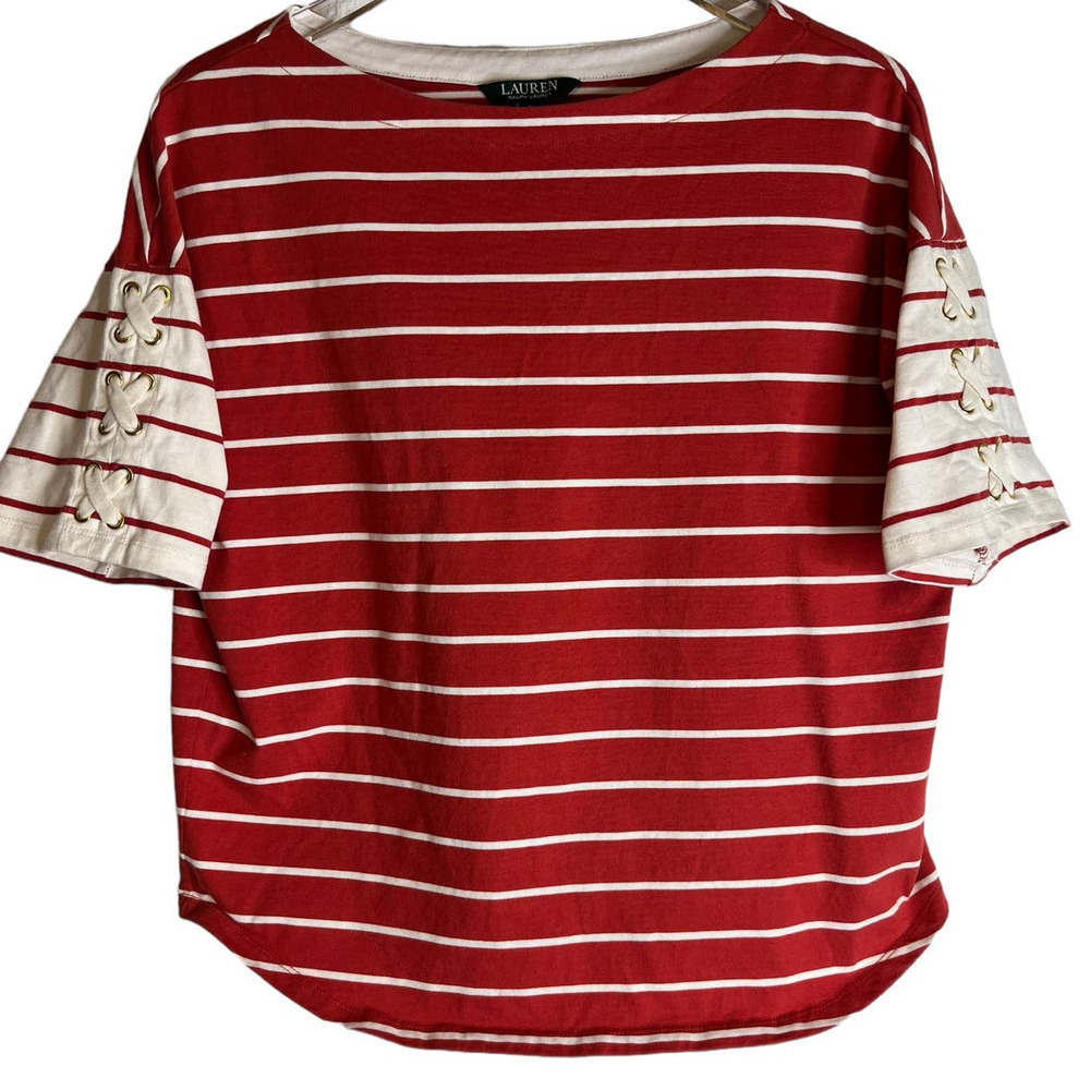 Vintage Lauren Ralph Lauren Striped Lace Up Shirt Size Women's Large T Shirt
